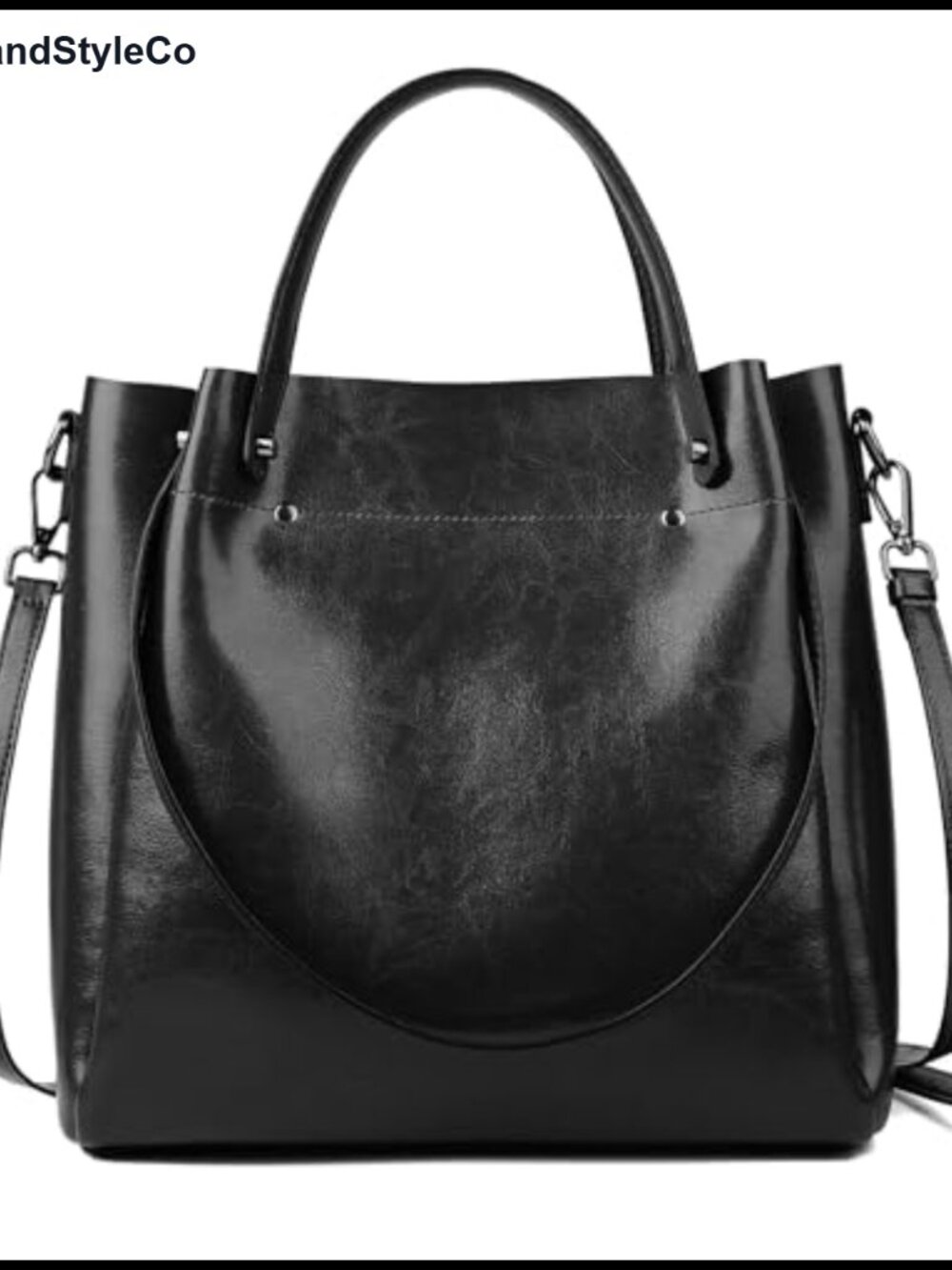 Genuine Leather Tote Bag with Zipper, 3 Straps Crossbody Shoulder Purse